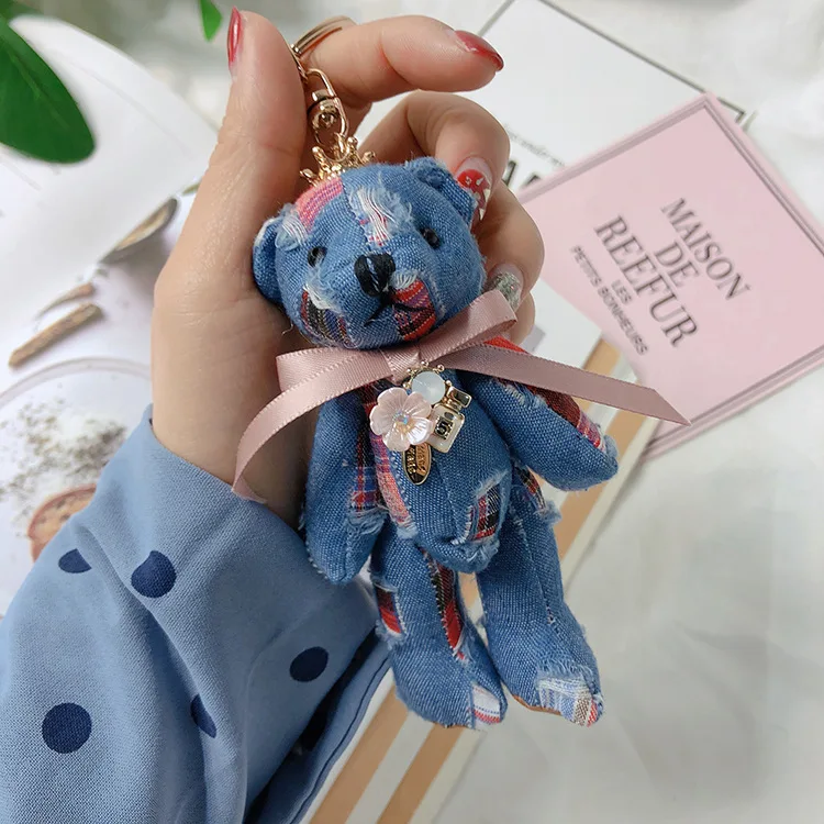 

Bear Girl Car Bag Pendant Keyring Accessories Woman 2020 Korean Cartoon Keychain Doll Cloth Art Knuckle Bow Key Chain Punk