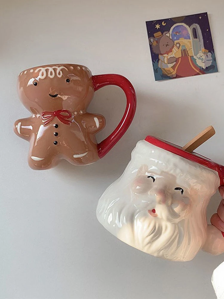 

Gingerbread Man Ceramic Mug 3D Santa Claus Ceramic Cup Milk Coffee Water Cups Coffee Couples Xmas Gifts Gifts for New Year 2022
