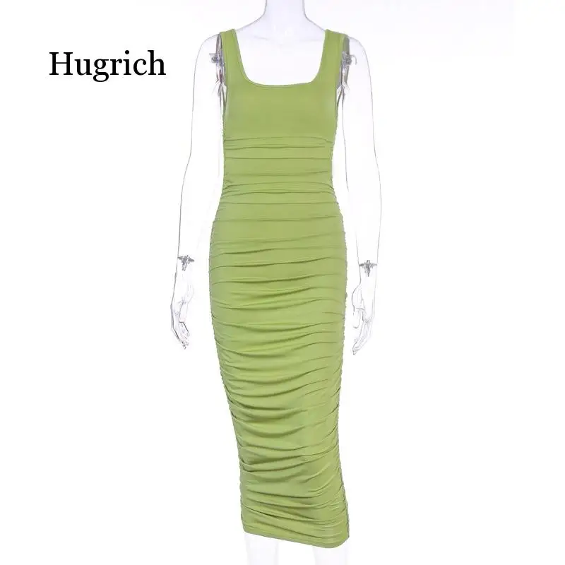 

Summer Spring 2021 New Solid Color Sleeveless Slim Pleated Dress for Women Causal Office Dresses