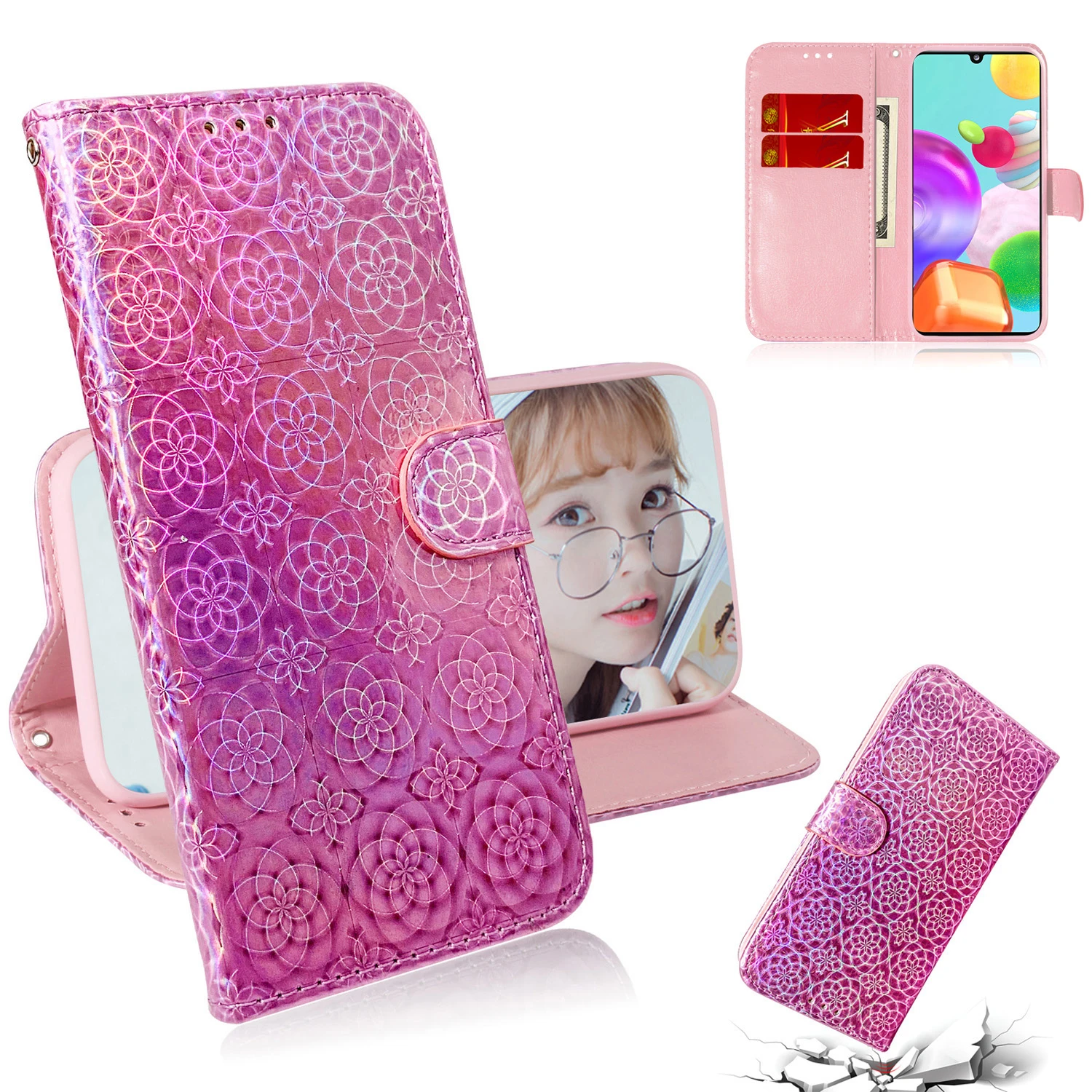gradient color leather phone case for huawei honor 9 10 20 lite pro 8x 7a nova 6 se 7i 10i 20i p smart z 2019 flip book cover free global shipping