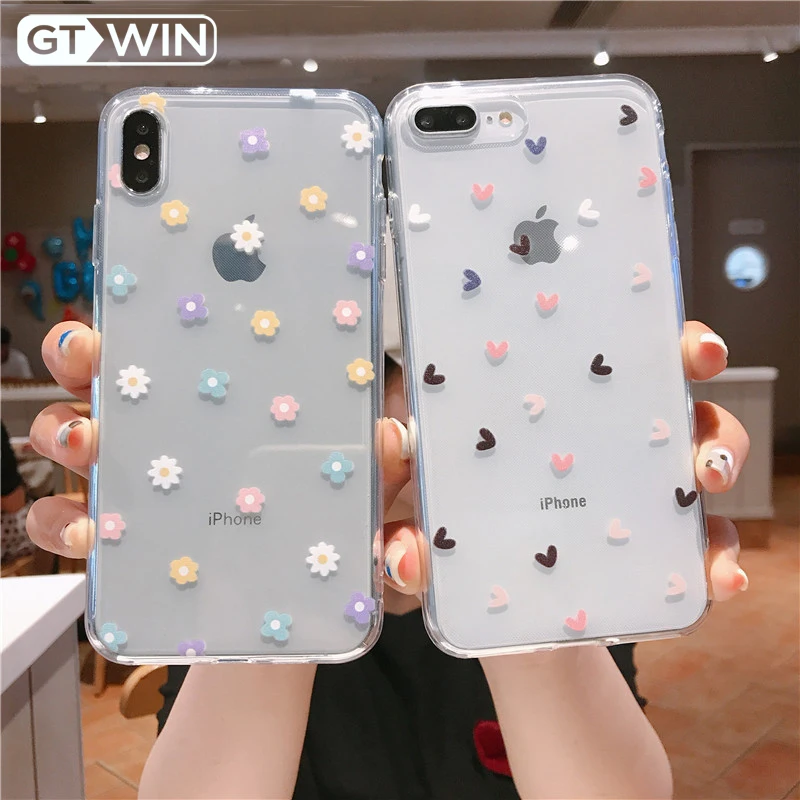 Милый прозрачный мультяшный цветочный чехол GTWIN для iPhone 11 Pro Max X XR XS 5 5s SE 6 6s 7 8 Plus 2020