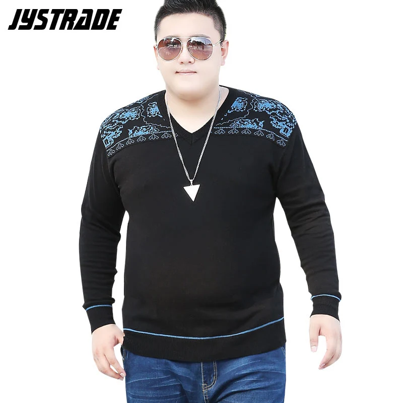 Мужской вязаный полосатый свитер большого размера хлопковый с вышивкой теплый