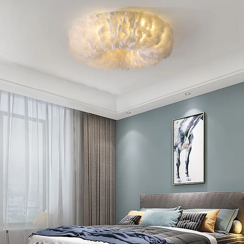 

Feather Bedroom Ceiling Lamp Modern Simple Romantic Wedding Room Princess Children's Room Decorative Lamp