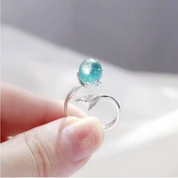 milangirl ofertas wholesale creative fashion blue crystal mermaid bubble opening rings for women wedding birthday jewelry