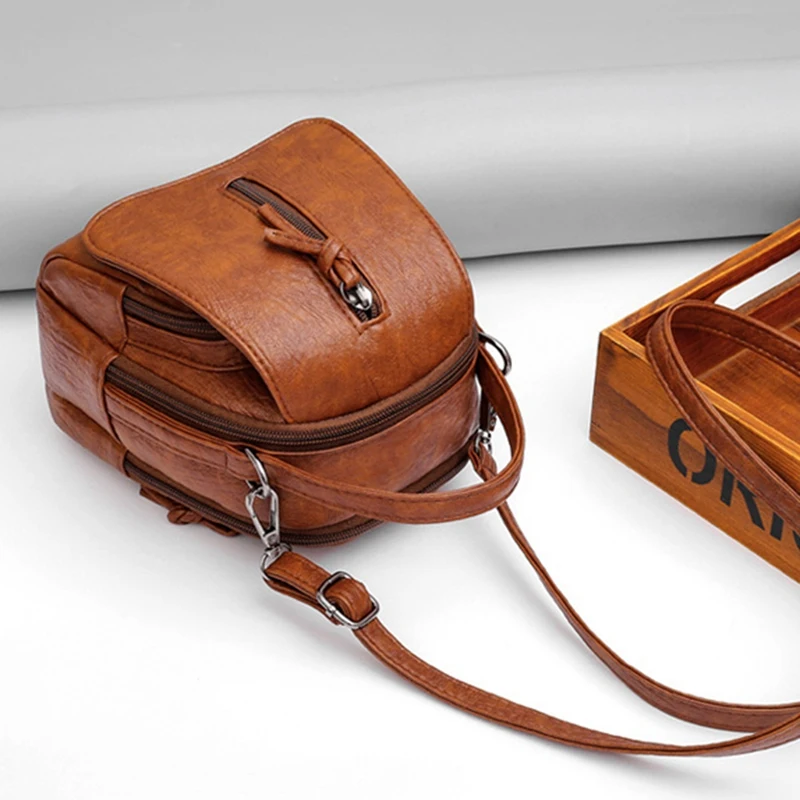 

Ladies Retro Leather Shoulder Bag Large Capacity Double Compartment