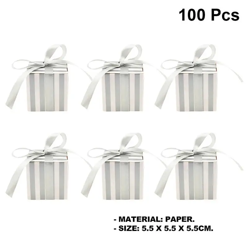 Silver Striped 100 шт Вечерние подарочные пакеты бумажный с бантом коробка для конфет для свадебного украшения Крафт свадебные сувениры и подарочная коробка - Цвет: Silver Striped