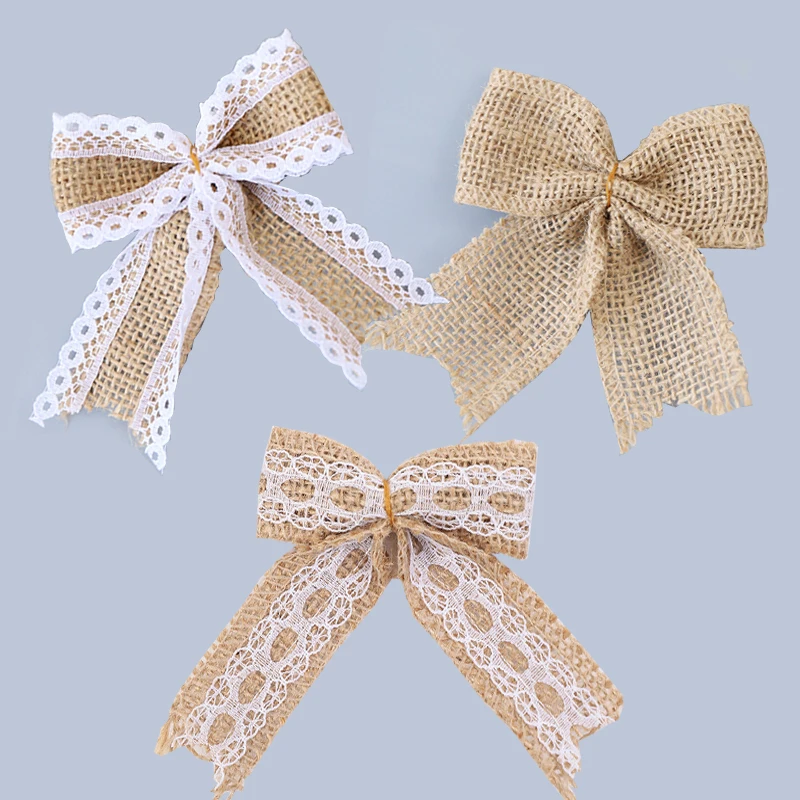 5 шт. вечерние джутовые бантики из натурального джута кружевная лента подарочная
