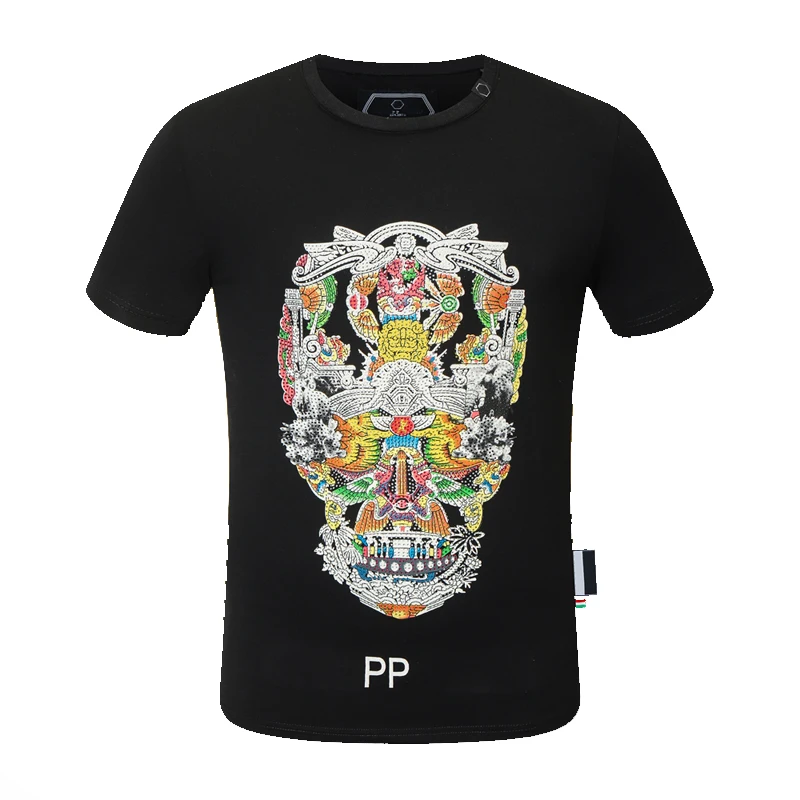 

2020 PP Men T-shirt Skull Fashion Round Neck Short-Sleeved Sports Tops Plein T-shirt Cotton High Quality Streetwear Maglietta