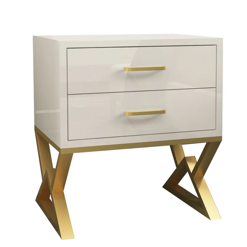 White Modern Iron Casting Golden Nightstand Coffee End Bedside Table Home Furniture Nightstand Cabinet Cupboard Bed Room
