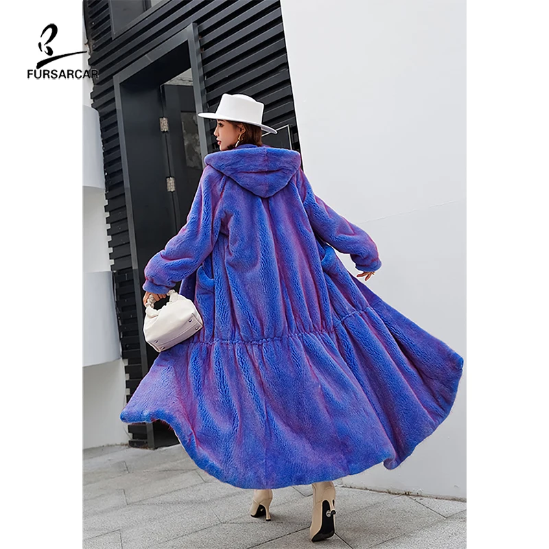 FURSARCAR 2021 New Symphony Real Mink Fur Jacket Women Winter Natural Mink Fur Coat Fashion 130cm Long Mink Outwear Luxurious