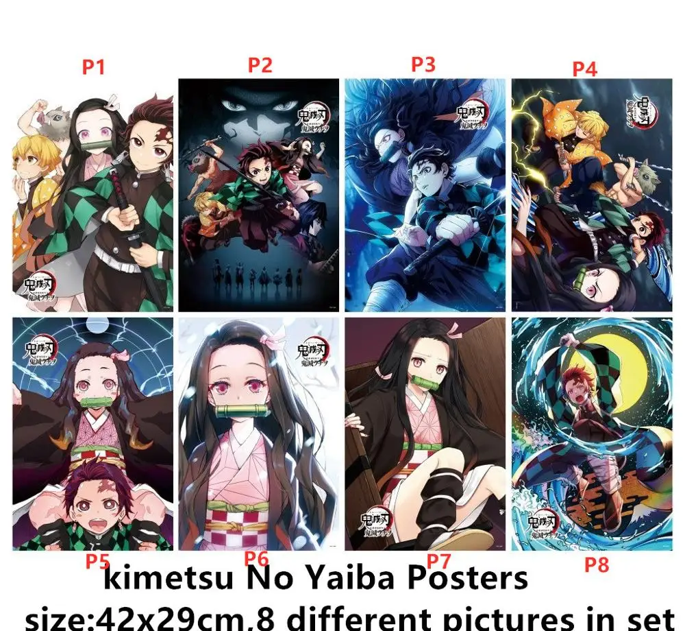 

Постеры с игрушками Kamado Tanjirou Nezuko Zenitsu Inosuke Genya Kanawo Giyuu, размер 42x29 см, 8 шт./лот