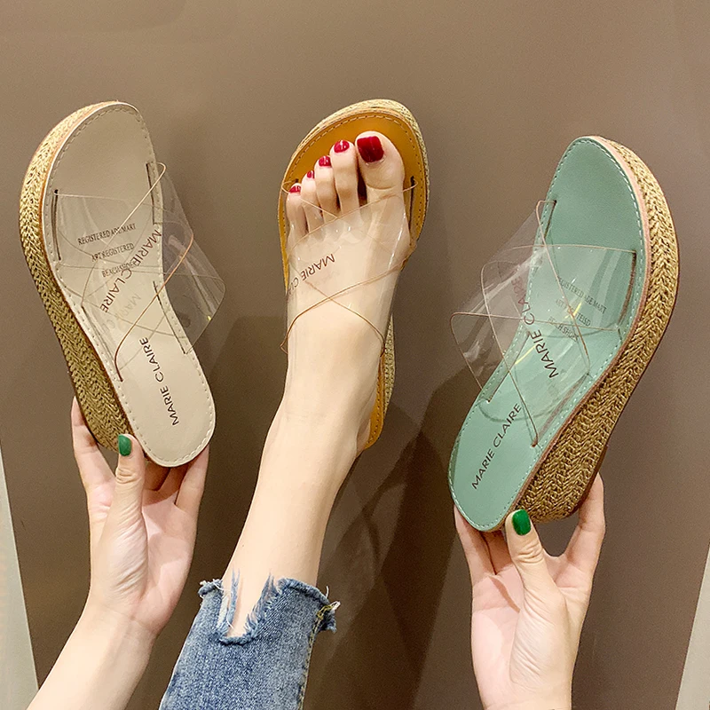 

Women Slippers 2021 New Summer Transparent Women's Slippers Thick Soled Fashion Flat Shoes Casual Shoes Light Sole Beach Sandals