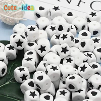 cute idea 100pcs bpa free silicone teethers food grade cube star heart beads diy baby teething chewing toys pacifier necklace
