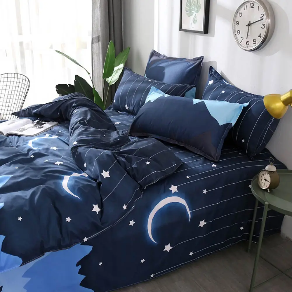 Papa&Mima Moon and stars print bedding set Polyester Duvet Cover Pillowcase Sets Bedclothes set Drop Shipping