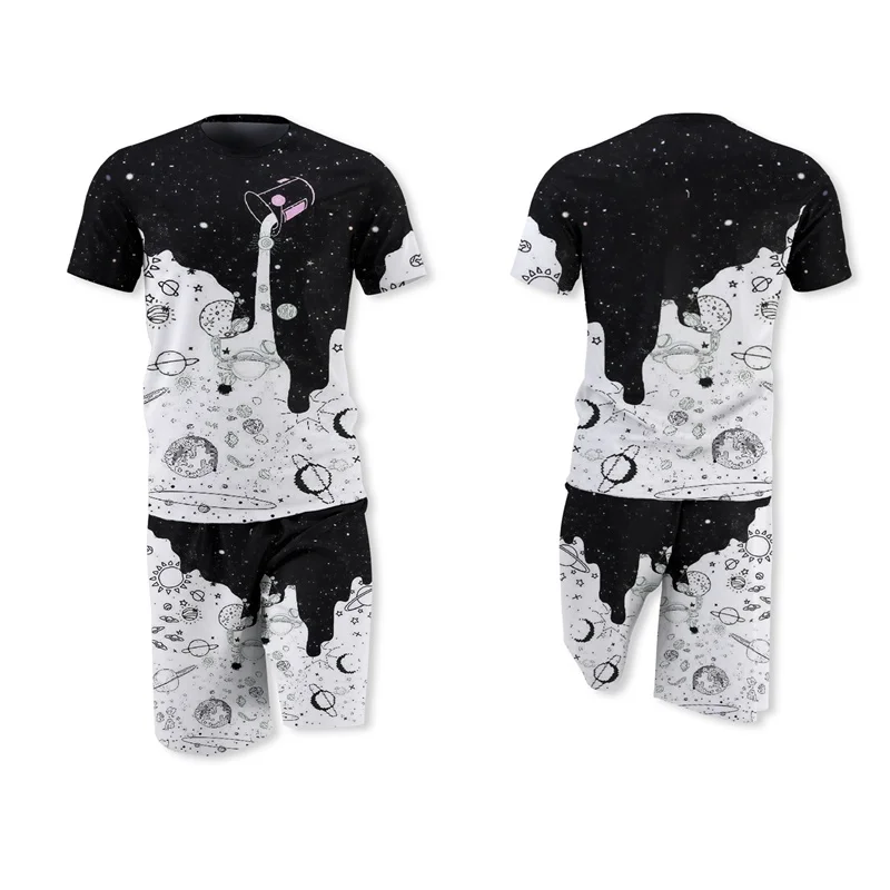 

2021Summer Milk Cup Starry Sky Scenery Comfort Fabric Men Sets The New T-Shirt and Shorts 2-Piece Pack Male Short Sleeve Sets