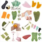 Ролик для массажа лица Guasha с двойными насадками, натуральный Нефритовый камень, подтяжка лица, расслабление тела, похудение, красота, шея, тонкий подтягивающий