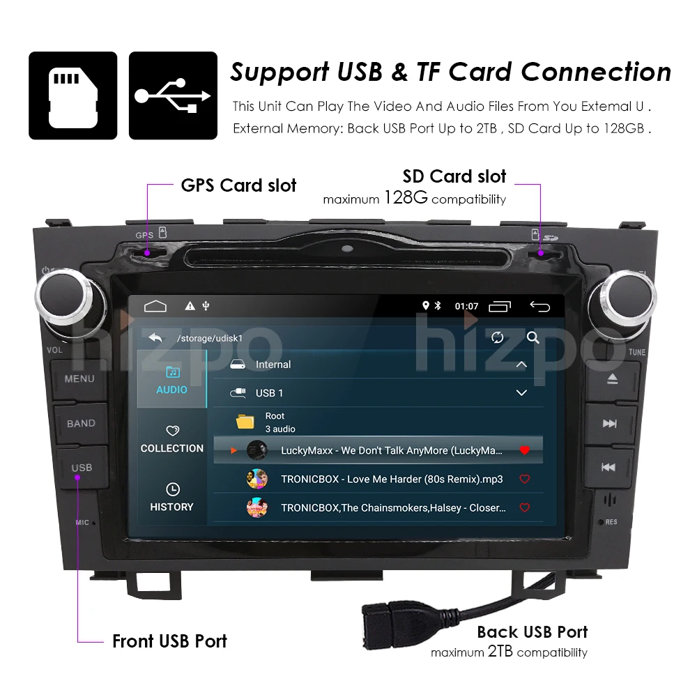 Android 9,0 HD 1024*600 автомобильный dvd-плеер радио для Honda CRV 2007-2011 4G wifi gps навигация головное устройство 2 din 2GRAM SWC DVB-T DAB
