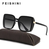 feishini 2022 high quality big square sunglasses women vintage black goggle oversized sunglasses polarized ladies uv protection