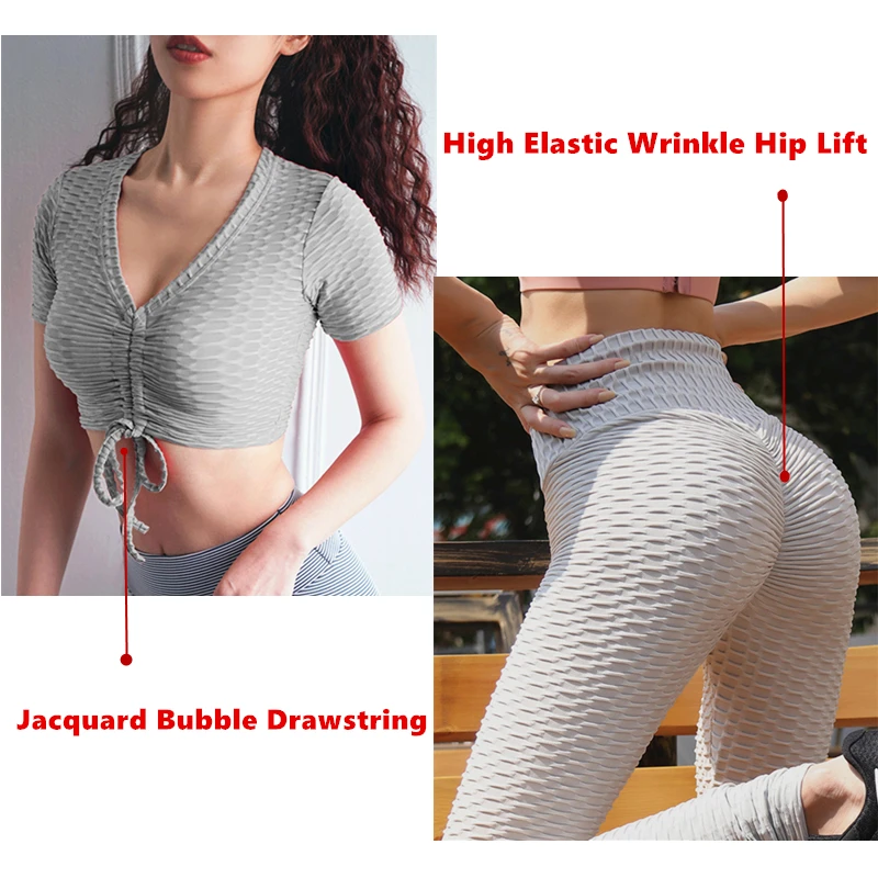 

High Waist Seamless Yoga Clothes Sports Yoga Pants Women Leggings For Fitness Drawstring Short Sleeve Workout Hip Push UP Tights