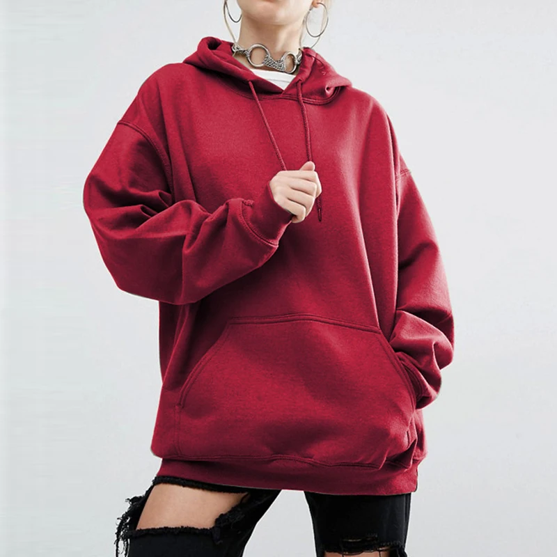 Manoswe Harajuku Women's Hooded Sweatshirt Tops Long Sleeved Solid Color Casual Sportswear Fleece Thickening Coat Oversize S-5XL | Женская