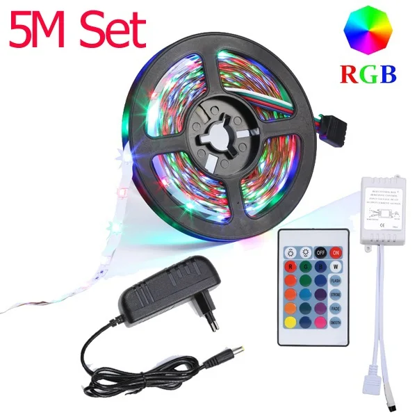 RGB Color Set 5 м 300 светодиоды поверхностного монтажа RGB Светодиодная лента светильник 3528 2835 1 м светодиодный светильник RGB светодиодный s Лента Диодная лента гибкий контроллер DC 12 В адаптер Комплект - Испускаемый цвет: RGB Color Set