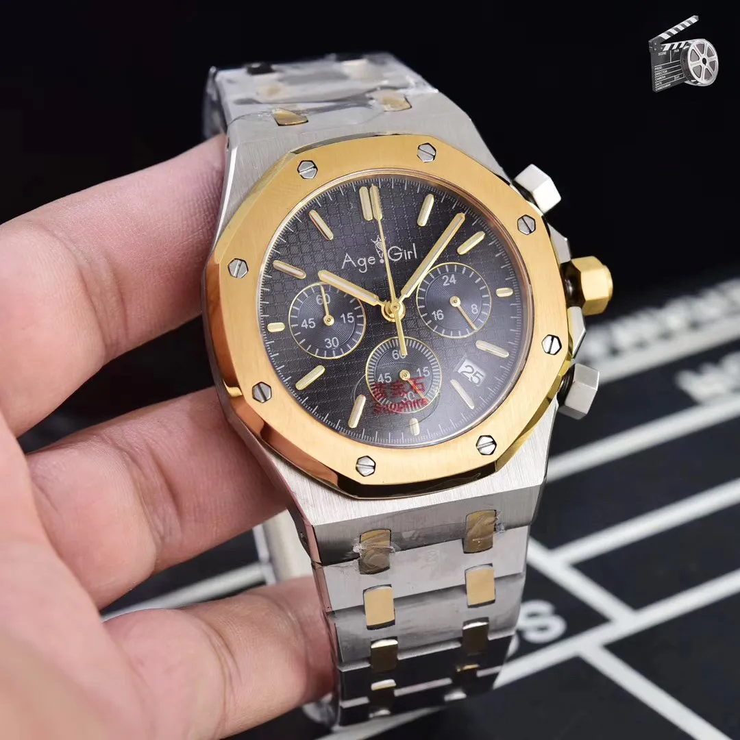 Silver Gold Black Роскошный бренд хронограф для мужчин секундомер серебро желтый Золотой Черный Нержавеющая сталь 904L сапфировое стекло большие часы 45 мм AAA - Цвет: Silver Gold Black