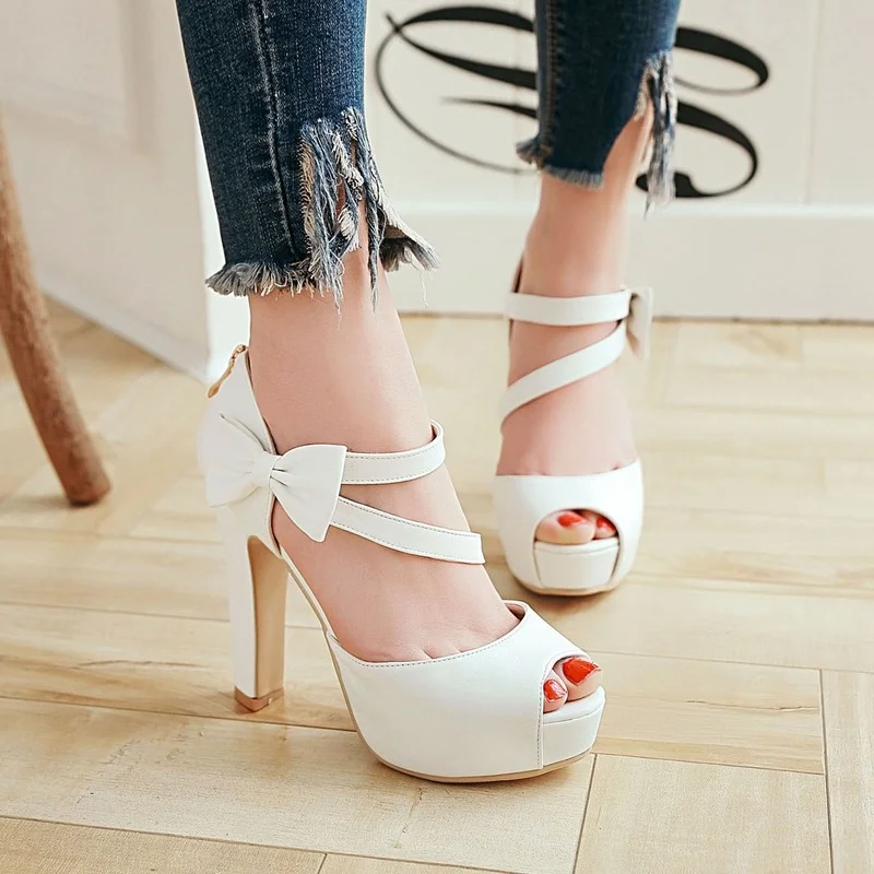 

Женские пикантные сандалии; Очень высокий каблук пикантные непромокаемые сандалии на платформе вечерние туфли с милым бантом; Туфли с широ...