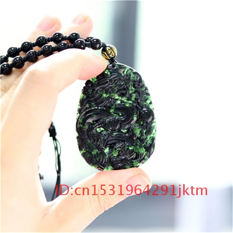 Натуральный резной амулет зеленый нефрит для черного ожерелья подвеска в виде