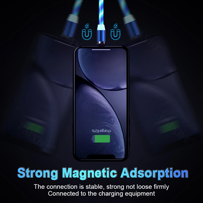 Магнитный кабель Eiytc USB Type-C шнур для быстрой зарядки телефона со светодиодной