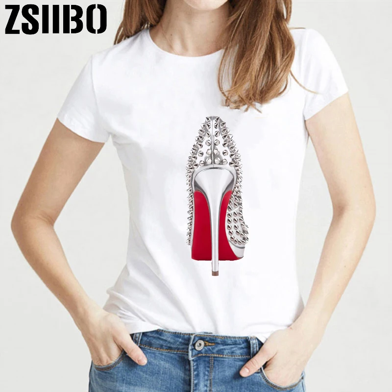 Женская футболка на высоком каблуке с принтом летняя модная смешная в стиле