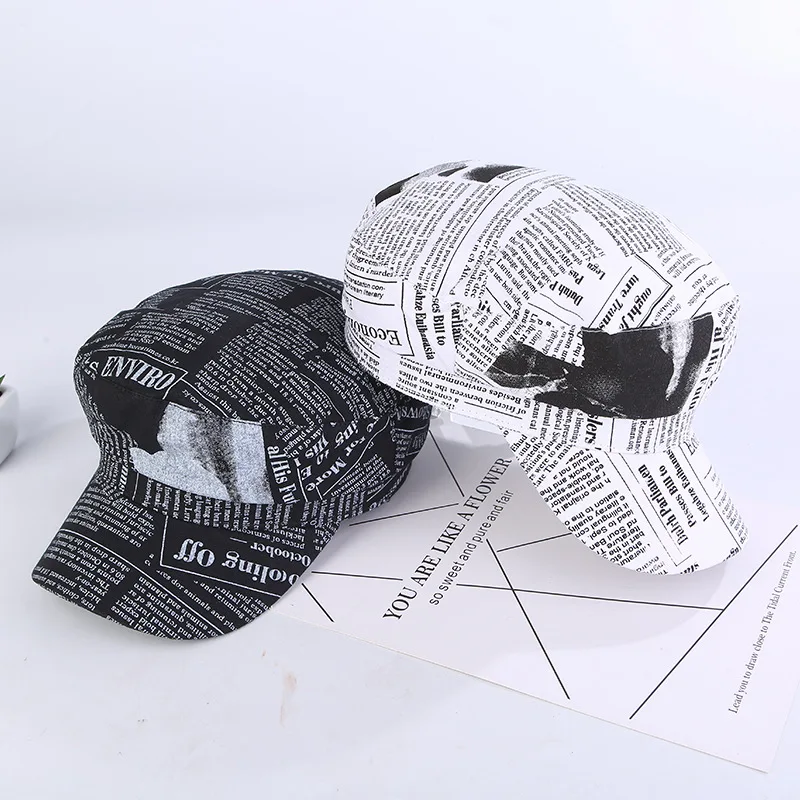 

European And American Fashion Navy Hat Retro English Newspaper Flat Top Cap Women's Personality Octagonal Beret