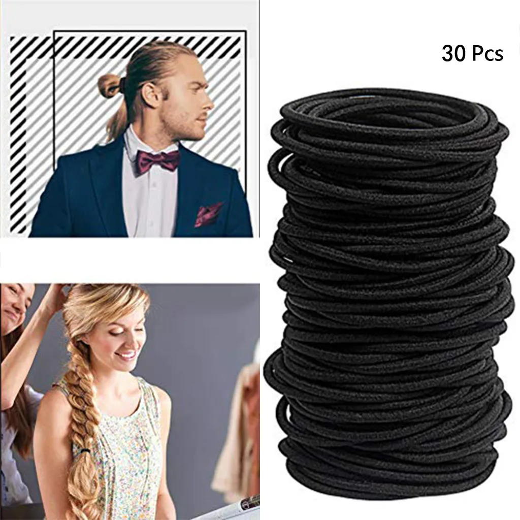 

30pcs Black Elastic Hair Bands Thick Curly Hair Rubber Band Hair Band Ponytail Holder Hairbands Basic Hair Ties Rope Hairbands