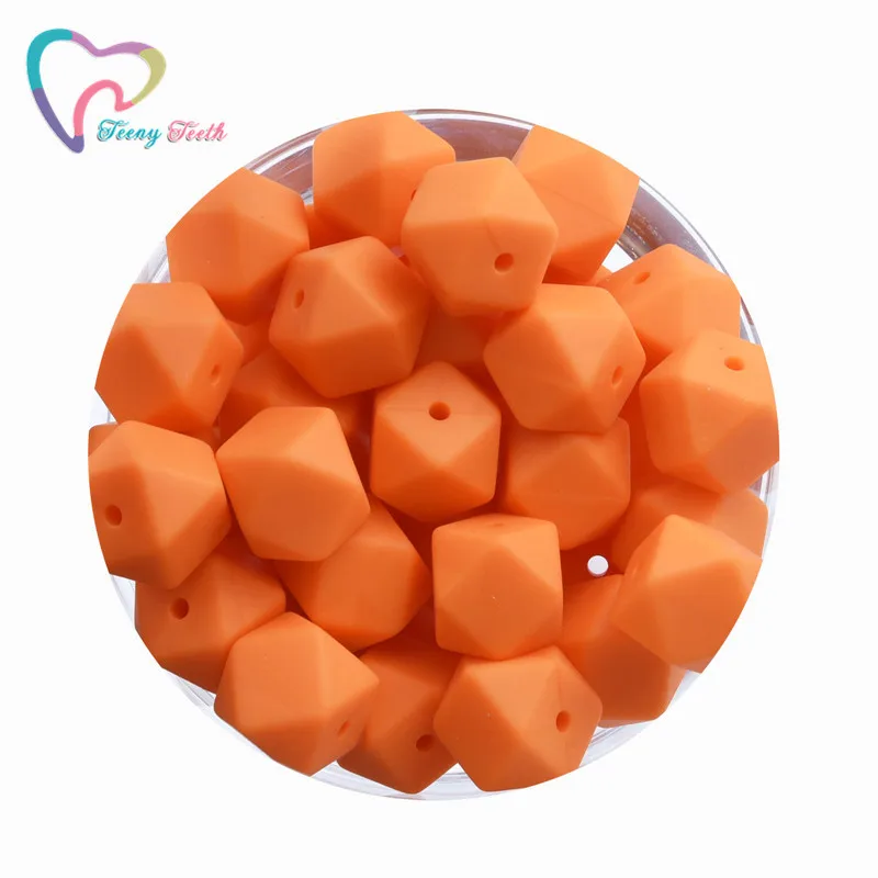 

10 PCS Bright Orange 14-17 MM Hexagon Silicone Beads Baby Teether Eco-friendly BPA Free Baby Teething Pacifier Chain Hex Beads
