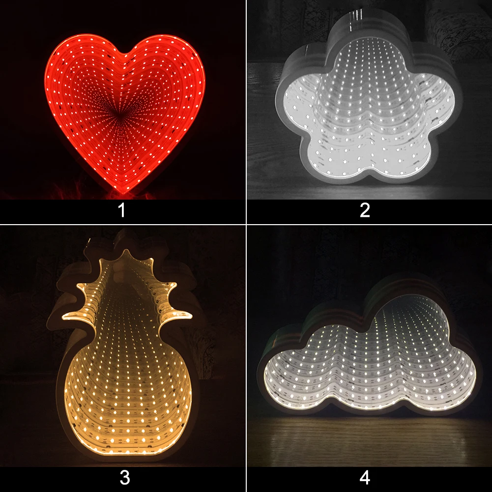 

Flower Festival 3D Mirror Party Cute Wedding Cloud Gift Bedroom Living Room Tunnel Light Pineapple LED Night Lamp Home Decor