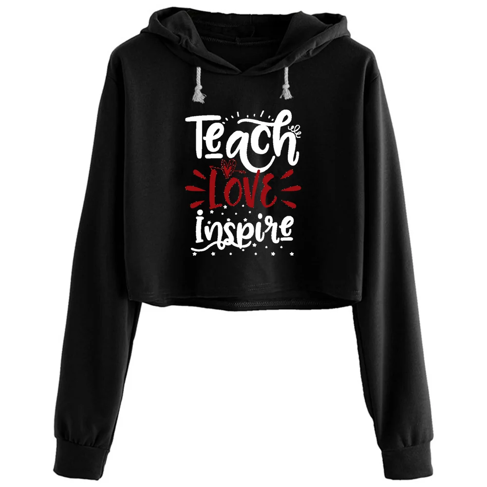 

Teach Love Inspire Crop Hoodies Women Kpop Korean Y2k Kawaii Pullover For Girls