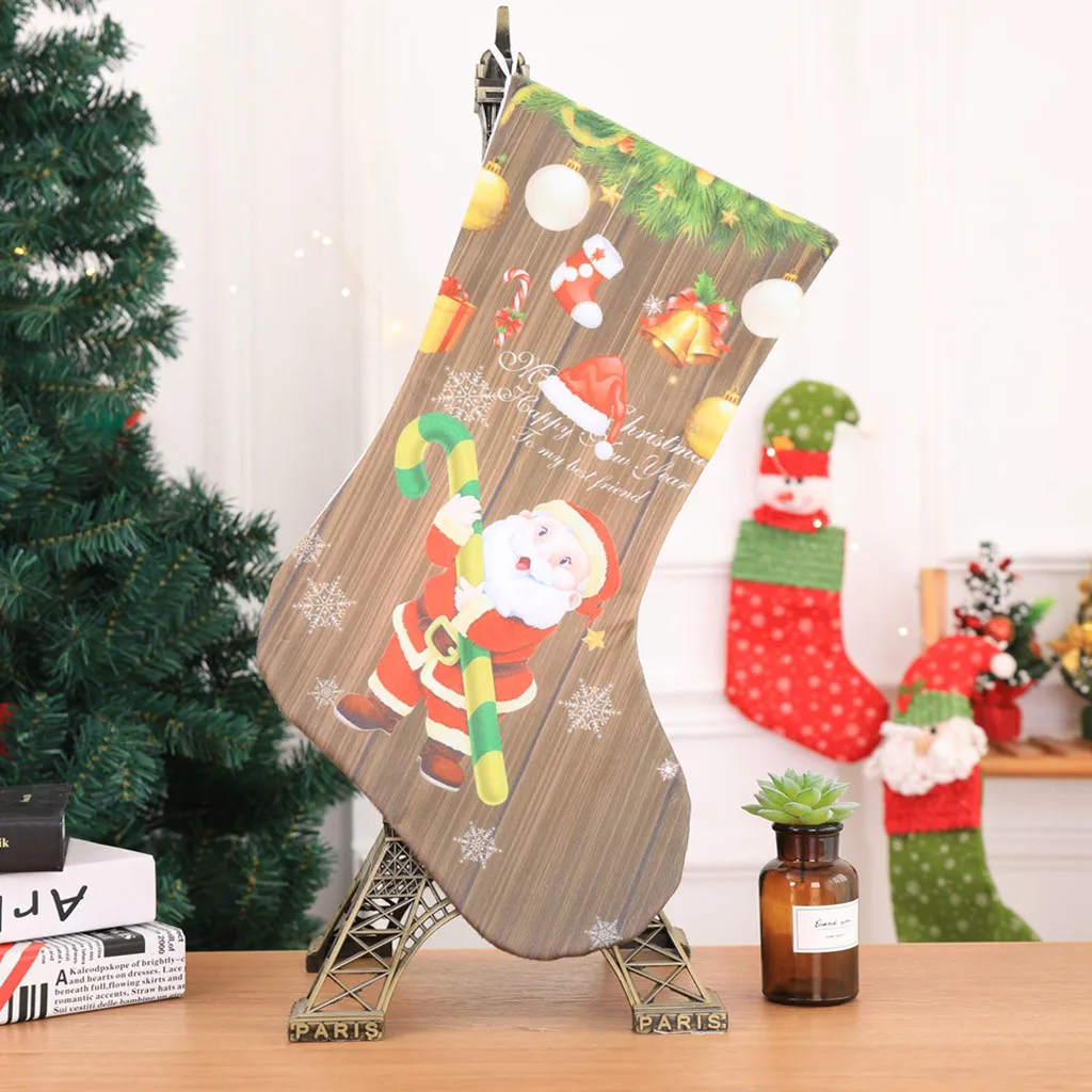 Рождественские украшения на елку рождественские чулки с принтом Санта Клауса