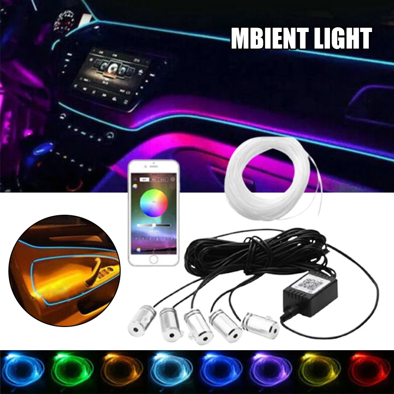 

Interior Car Lights LED RGB Strip Light Multicolor Ambient Lighting Kits App Control DIY Decor 1.5w 6m Long for Auto Bar BIN