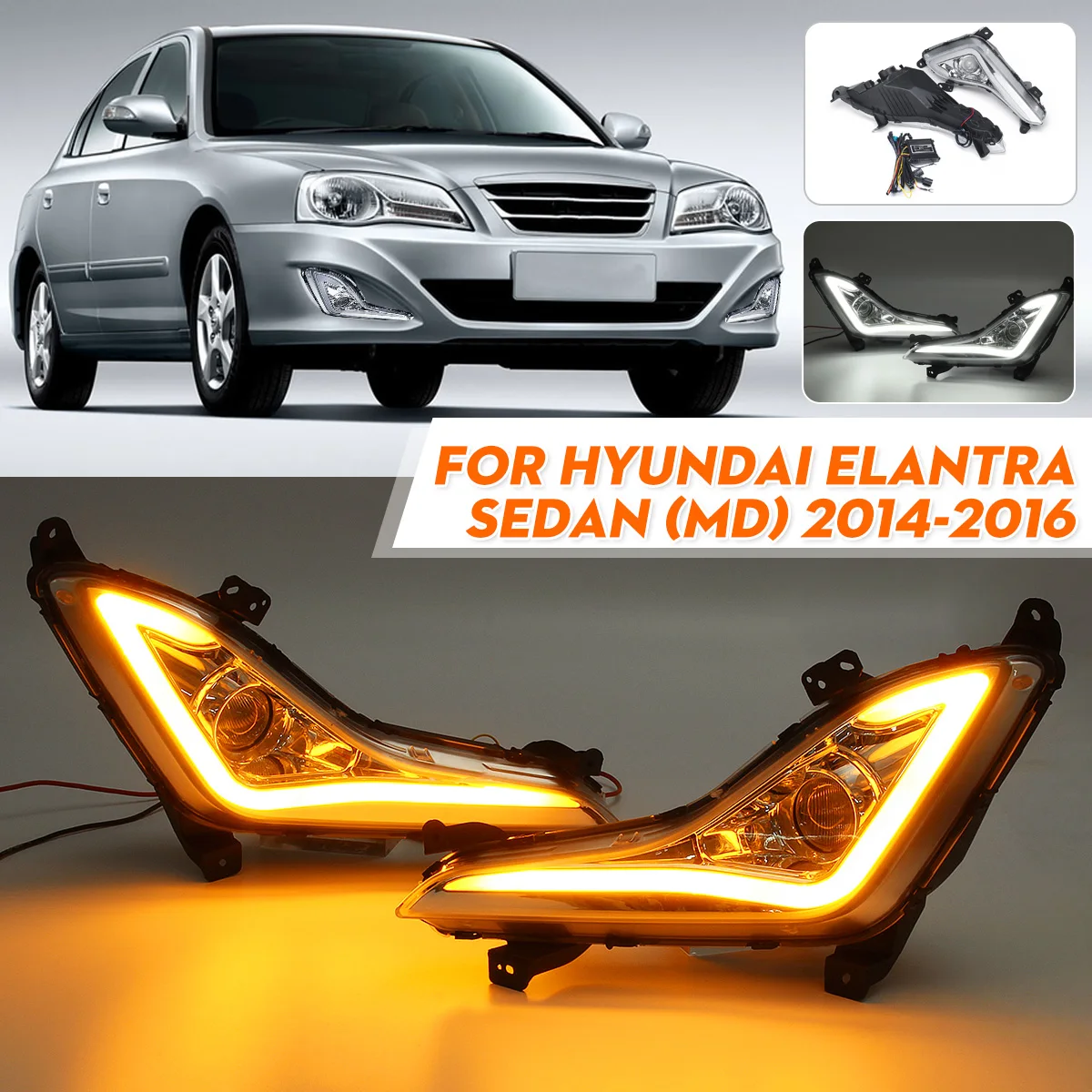 1 пара передних светодиодных DRL для Hyundai Elantra Sedan 2014 2015 2016 дневной ходовой