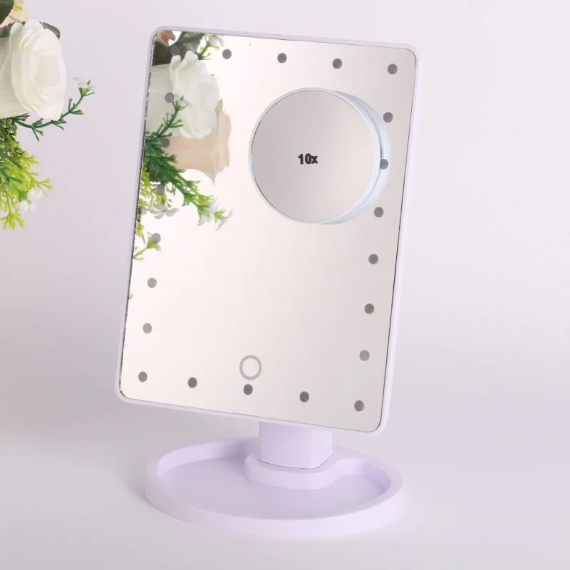 2W-White magnify 10X LED Touch Screen Makeup Mirror Professional Vanity Mirror With 22 LED Lights Beauty Adjustable 360 Countertop Degree Rotation - Цвет: 2W-White magnify 10X