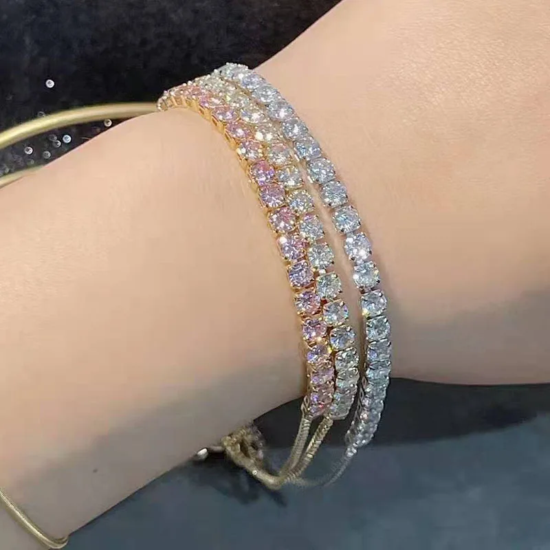

Funmode New PInk Cubic Zircon Tennis Chain Bracelets Adjustable Women Bracelets For Girls Gifts Pulsera Wholesale FB140