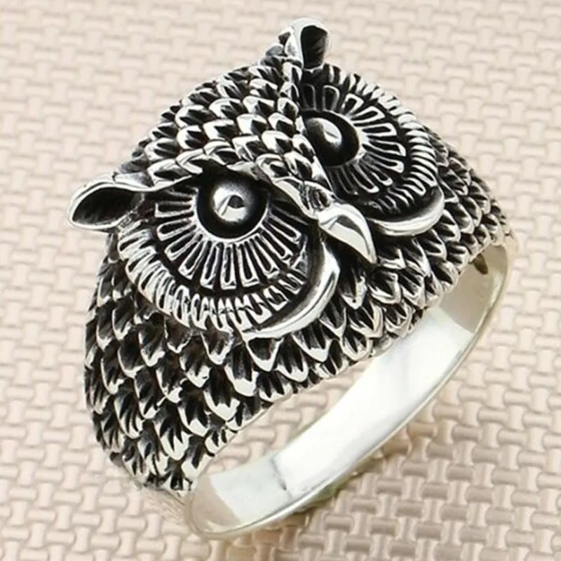 

Popular Men's Antique 3D Realist Owl Animal Shaped Finger Ring for Male Party Fashion Stylish Jewelry Accessories Size 6-13