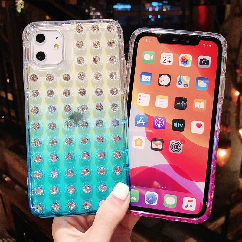 

fashion Diamond gradient female Phone Cover Case For Iphone X 11 pro Xs Max Xr 10 8 7 Plus se 4.7 Luxury Soft girl Coque Fundas