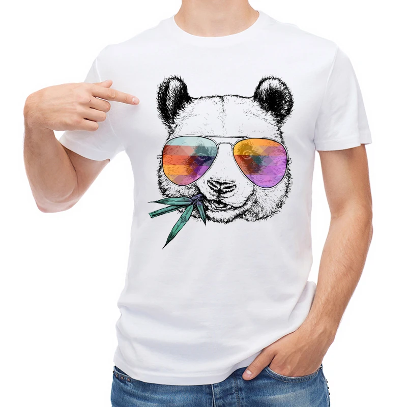 

TEEHUB Fashion Cool Panda With Sunglasses Printed Men T Shirt Short Sleeve T-shirt Funny Tops Hipster Male Cool Tees