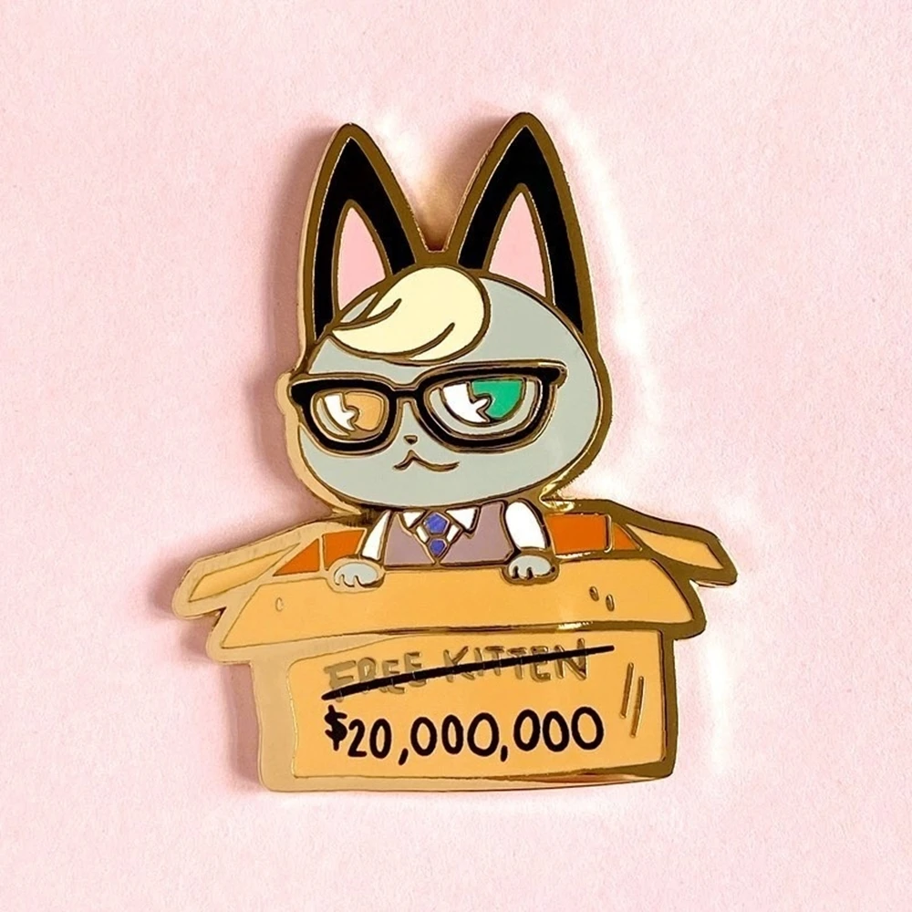 

Animal Crossings Raymond Hard Enamel Pin New Horizons Cute Cartoon Carton Glasses Black Cat Medal Brooch Jewelry Fans Gift