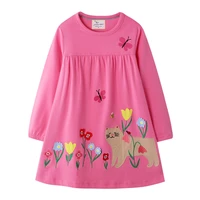 new princess girls dresses with floral cat embroidery fashion kids girls dress cotton autumn winter cat baby clothes