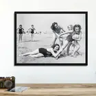 Черно-белый винтажный пляжный волейбол, фотохолст картина, печатный плакат, женщины, играющие в спортивные игры, девушки, веселые настенные художественные декорации