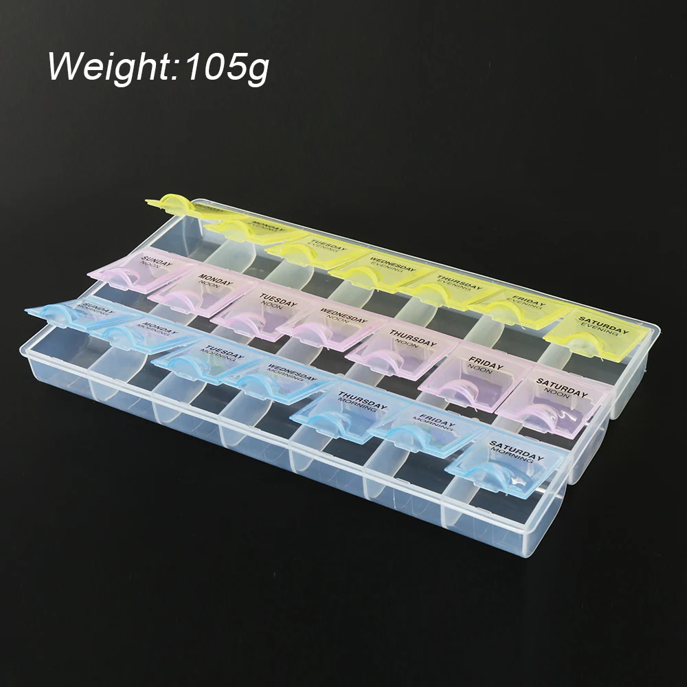 

BEST-529 Factory Direct Sales Transparent Electronic Component PP Plastic Storage Box Pill Box 21 Days Travel Pill Organizer
