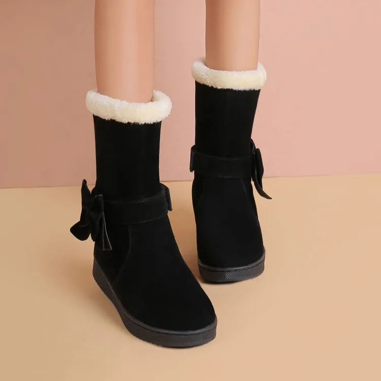 

CEVABULE 2021 Female Winter Bow Lady Flat Casual Boots Snow Boots Shoes for Woman Womens Boots Ankle Warm TYX