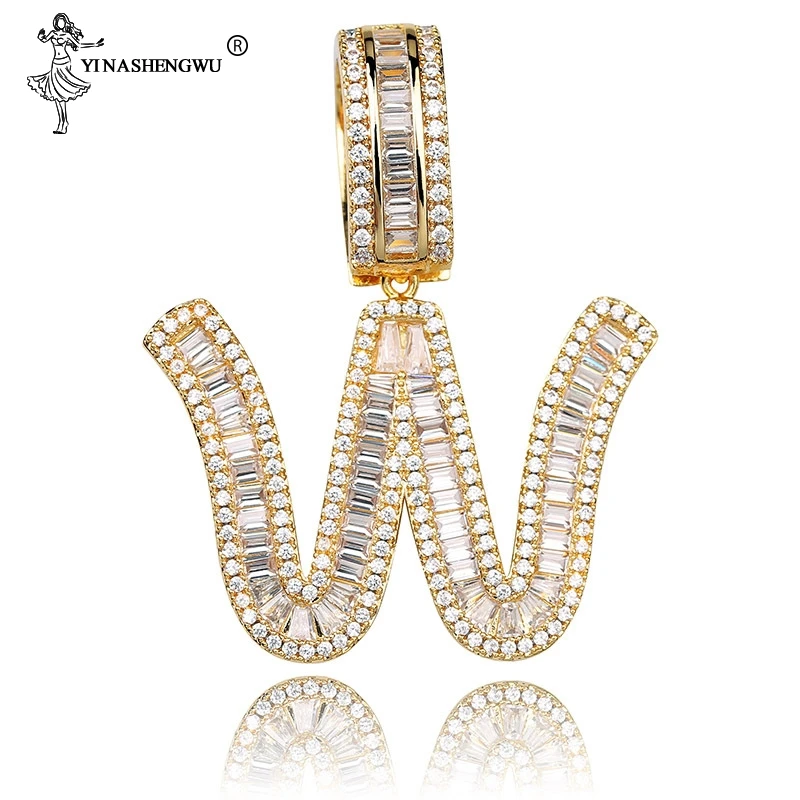 Пользовательское имя багет Алфавит буквы подвеска Хип хоп ожерелья цепь золото