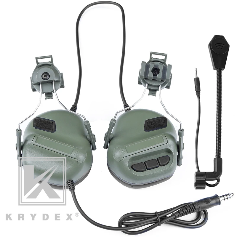 KRYDEX OD Sound Pick Up Noise Reduction Headphone w/ Rail Adapter Microphone For FAST MICH Helmet Peltor Comtac Tactical Headset |